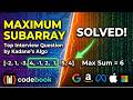 Ek Loop Mein Poora Array Solve? 🤯 | Maximum Sum Subarray | Kadane's Algorithm | Java | O(N) | Hindi