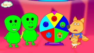 Fox Family Playing Funny Game on the Wheel of Fortune with Alien Green Friends - funny Kids Stories