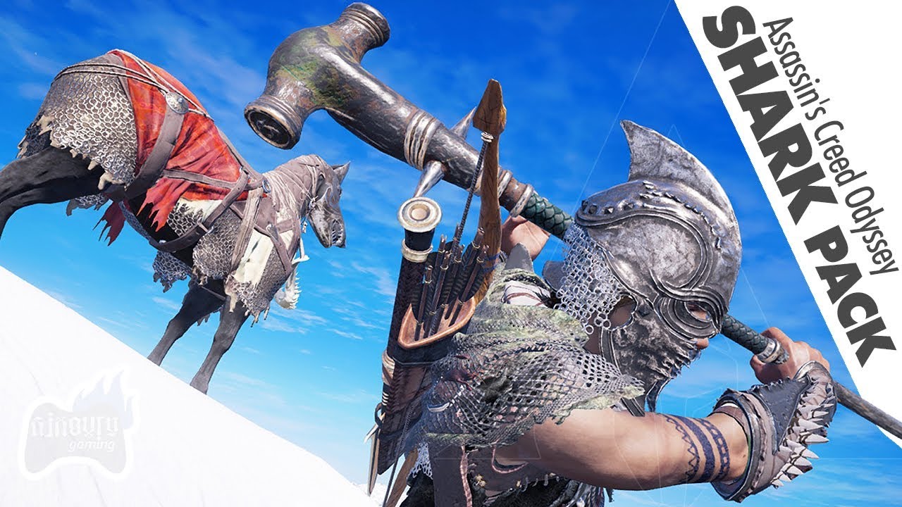 Assassin's Creed Odyssey SHARK Pack - Armor Set Weapon Showcase Acheilos  Mount ♫ - YouTube