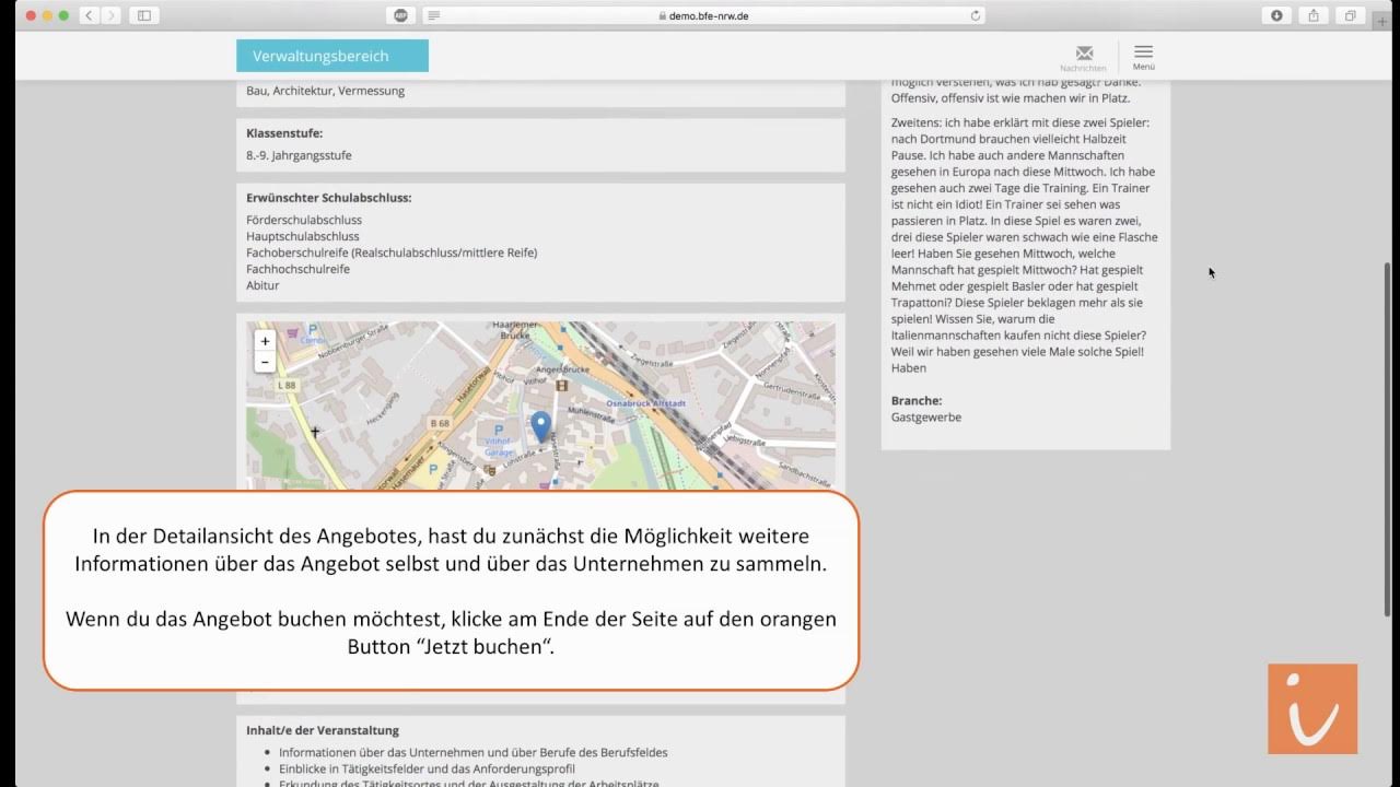 Angebote buchen - Berufsfelderkundung Schüler/in BFE Portal Impiris ...