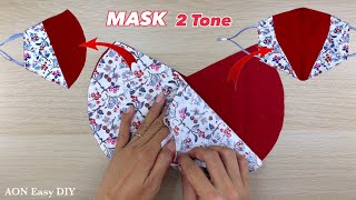 New Style Beautiful 3D Mask 2 Tone | DIY Face Mask No Fog On Glasses Easy Pattern Sewing Tutorial