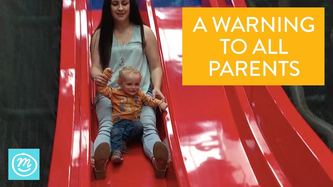 Mother urges parents to watch the moment her toddler's leg breaks going  down a slide