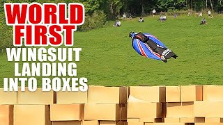 World’s First Wingsuit Landing into Boxes Without Using Parachute