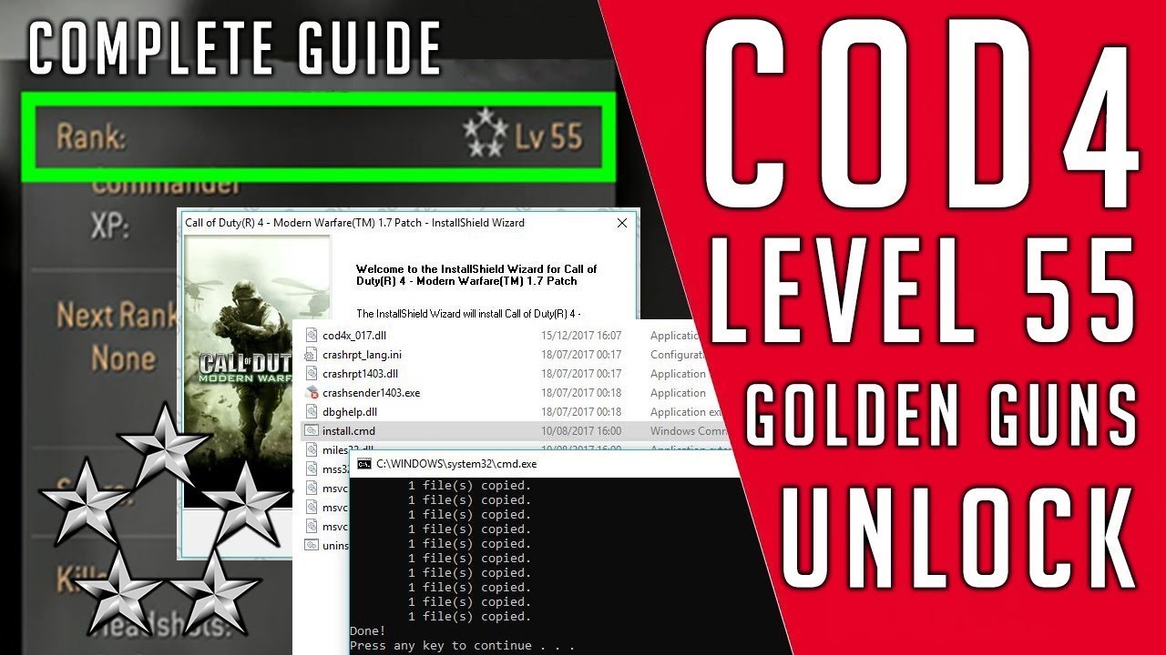 CALL OF DUTY 4: COD4 Level 55 Unlock All Golden Guns- Download Save File  [UPDATED 1.8 Patch] - 