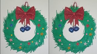 How to make Christmas Wreath | Paper Craft | Wall hanging Idea | Christmas wreath with paper