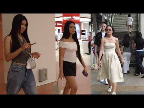 Admire beautiful Thai and Chinese girls in shopping malls and streets of Bangkok | Asia Walk 2024