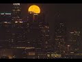 Full Blue Supermoon Setting Over Downtown Los Angeles