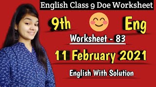 Class 9 Worksheet 83 English I DOE Worksheet 83 I 11 Feb 2021 I English