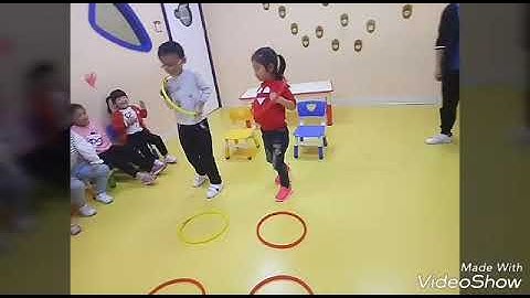 104- ESL flashcards game using hoops, table and chairs