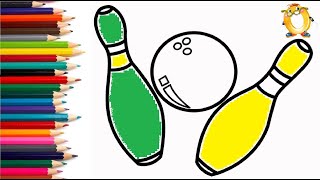 How to draw a bowling. Coloring page/Drawing and painting for kids. Learn colors.