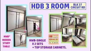 HDB 3 Rm Hidden Study Table + HWB SingleX2 Hidden Wall Bed +Top Storage.HWB HUB.BTO.EC.DBSS