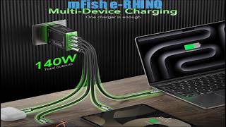 Mfish E-Rhino 140W USB-C Charger, True PD 3.1 GaN Fast Charger, 4-Port (3 USB-C + 1 USB-A)