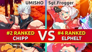 GGST ▰ UMISHO (#2 Ranked Chipp) vs Sgt.Frogger (#4 Ranked Elphelt). High Level Gameplay