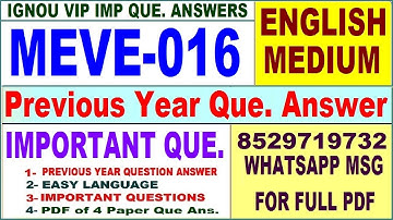 MEVE 016 Previous Year Question Paper in English | meve 016 important questions with answer