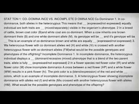 STAT TON 1 CO DOMINA INCE VS INCOMPL ETE D OMINA NCE Co Dominaron 1 In Co Dominance Both Allele 