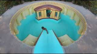 Building Secrete Underground House & Water Slide To Underground Swimming pool