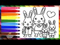Desenhar e colorir uma famlia fofa de coelhos  desenhos para crianas