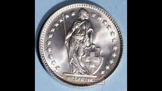 Silver Swiss one Franc coin