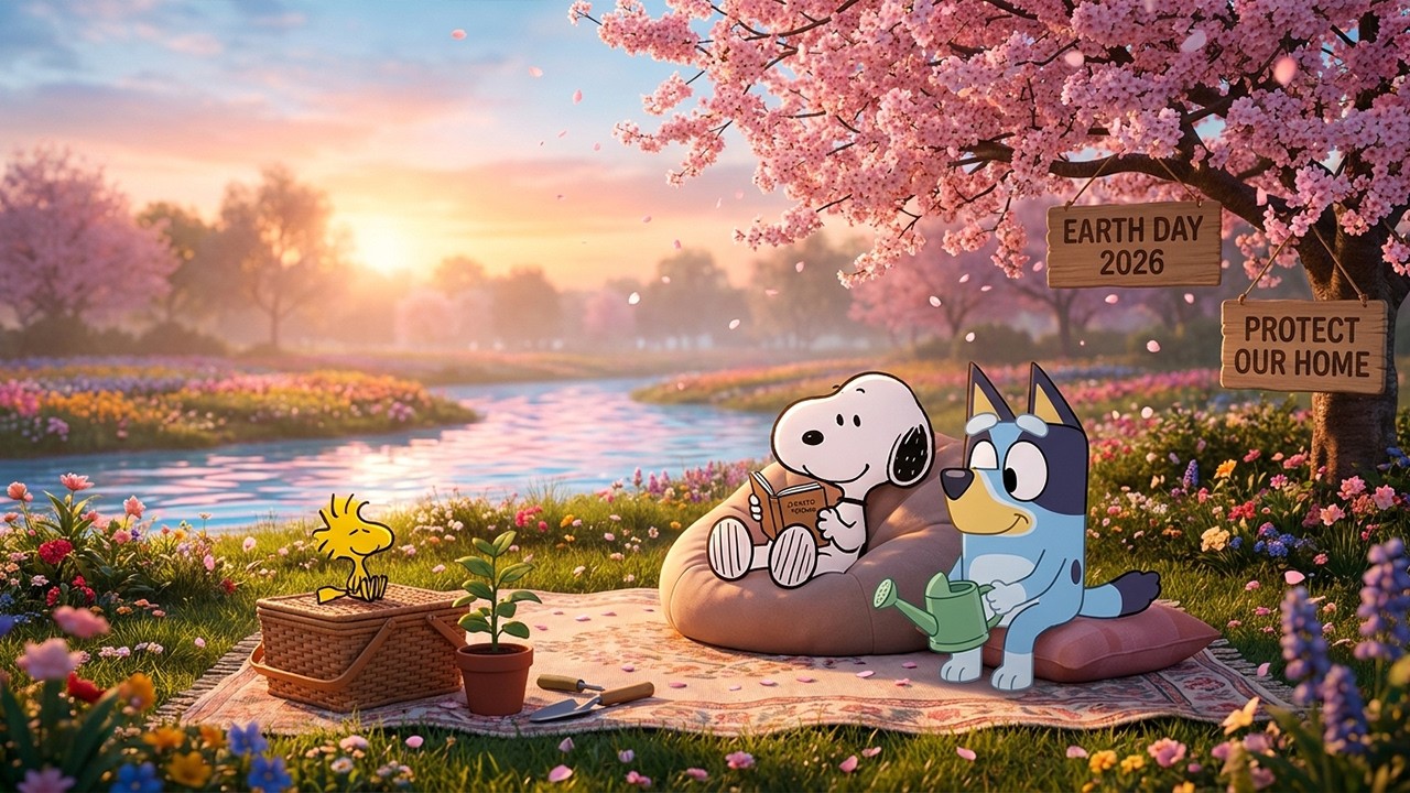 Snoopy & Bluey’s Spring Earth Day Riverside 🌿☀️ Sunset Lofi Beats for ...