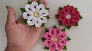 flor de crochê rápida e fácil para aplicação (flor real)