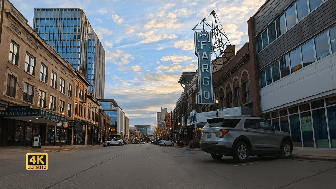 4K Driving Tour Through Fargo Downtown | Relaxing Driving Sounds for Sleep & Study