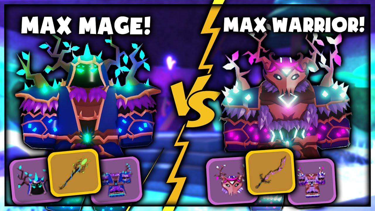 NEW MAX MAGE VS MAX WARRIOR PURPLE LOADOUTS IN ENCHANTED FOREST ROBLOX DUNGEON QUEST