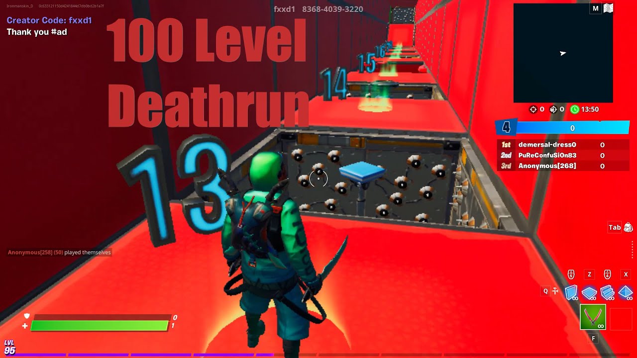 100 level default Deathrun on Fortnite code (8368-4039-3220) - YouTube