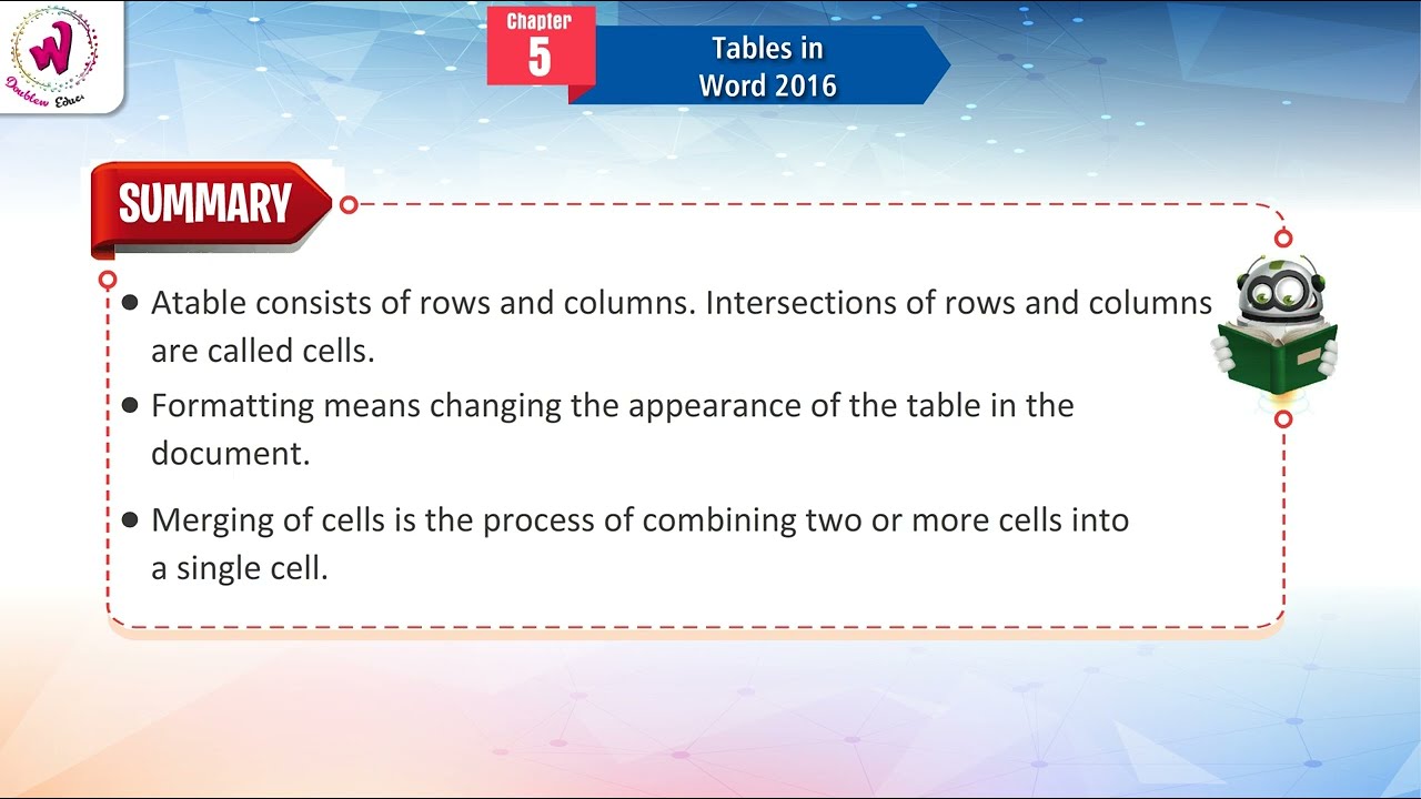 Tables in Word 2016 | Wonder IT World (Win 10 & MS Office 2016) Class 5 | Ch 5 | Doublew Education