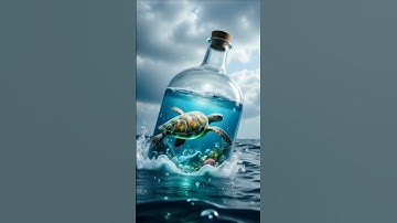 🌊🐢 "Rescue Mission: A Green Sea Turtle Trapped in a Bottle on a Stormy Sea! 🐢💔 #SaveOurOceans