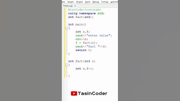 C++ Function to calculate Factorial | #tasincoder