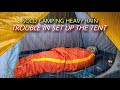 Trouble in set up the tent when heavy rain  solo camping in heavy rain storm