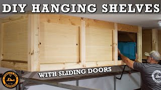DIY Hanging Storage Shelves with Sliding Doors  Overhead Garage Storage