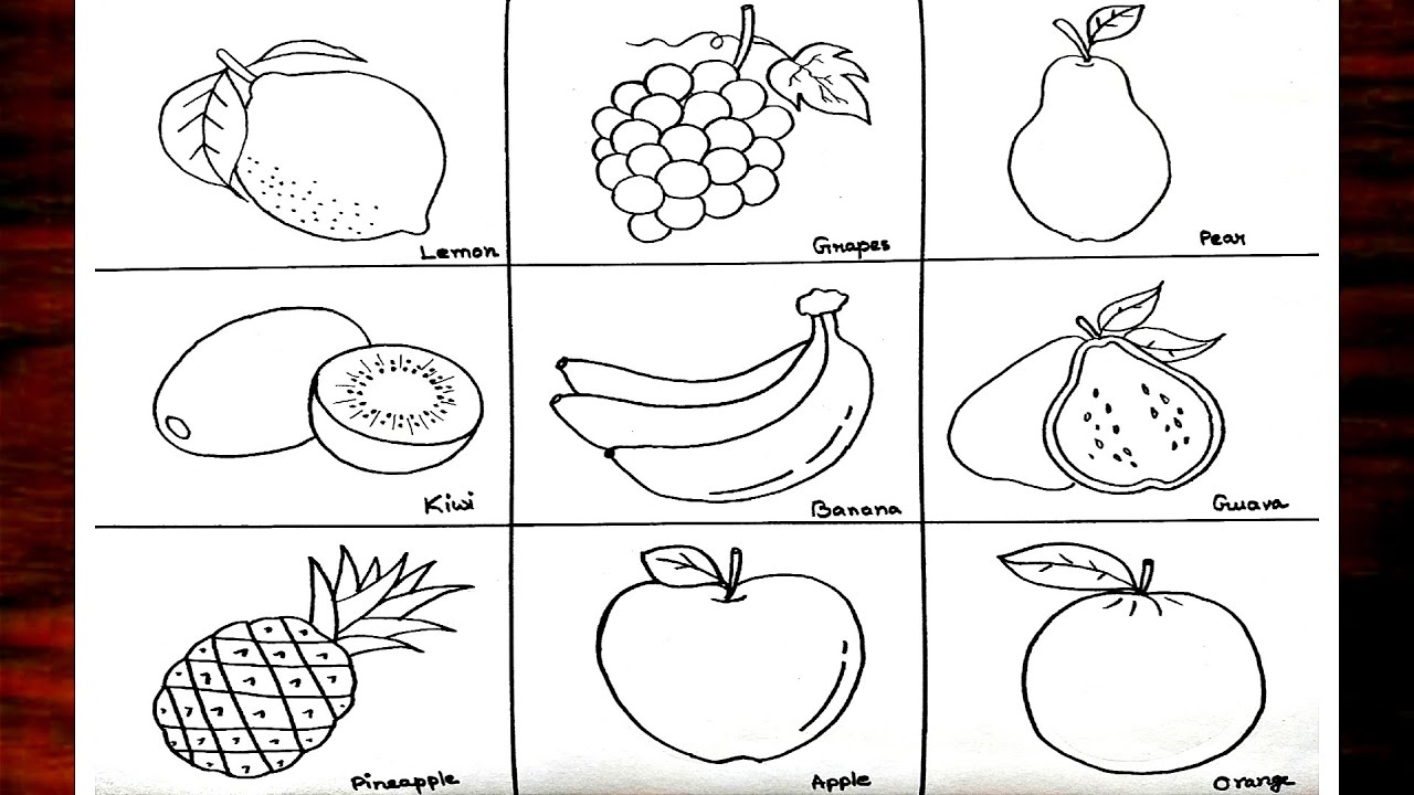 How To Draw Different Types Of Fruits|Fruits Drawing|Apple,Orange,Pear,Grapes,Banana Drawing Easy