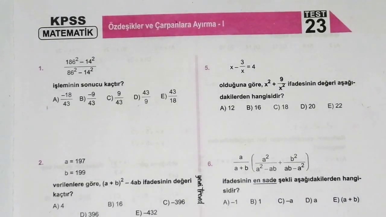 Kpss Çarpanlara Ayırma ve özdeşikler-1 TYT KPSS DGS ALES