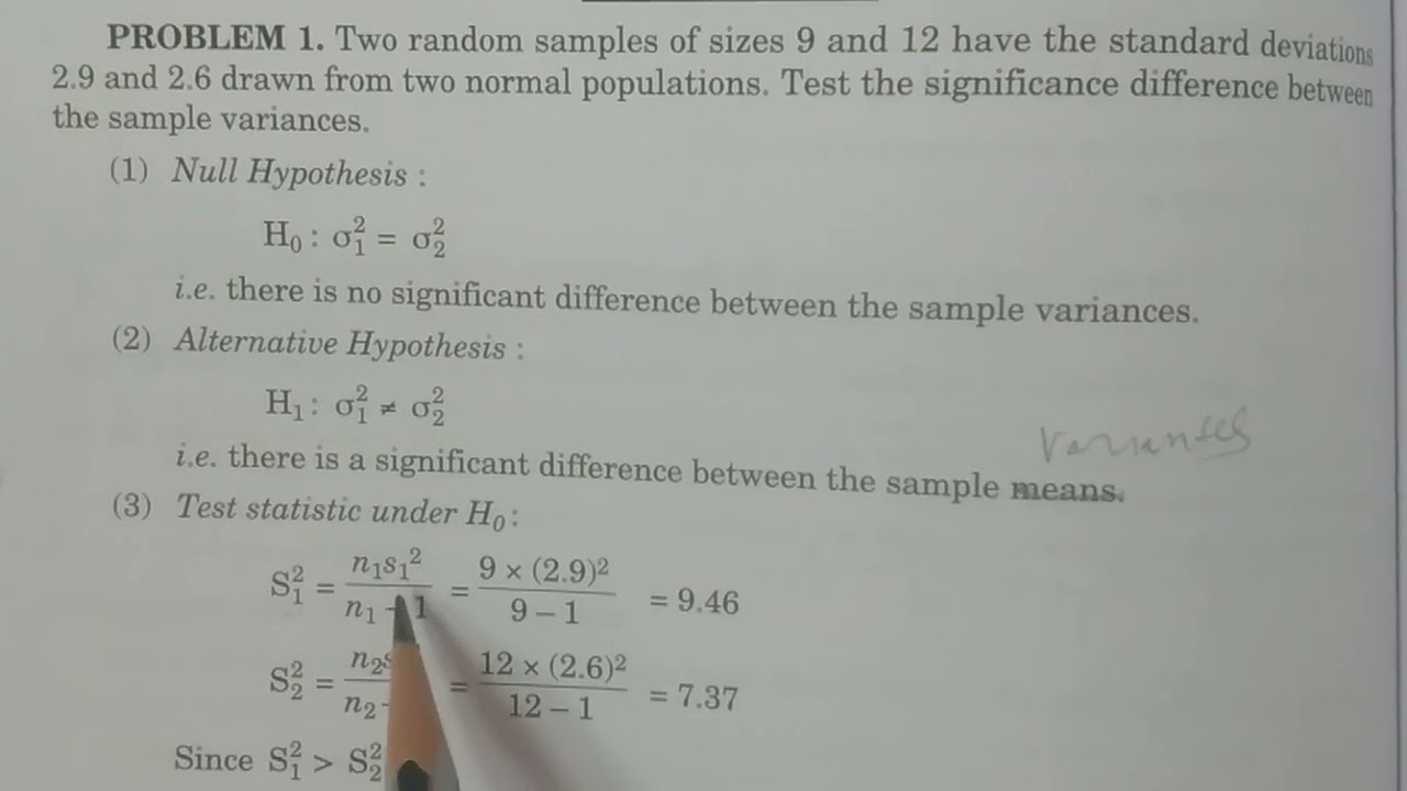 Problem 1: F - test for equality of Variances - BSc Statistics