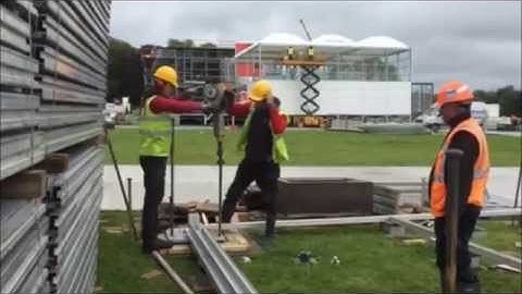 Losberger Temporary Event Structure Build showing base plate & scaffold base details