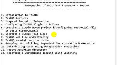 TestNG - Unit Testing Framework Discussion Agenda