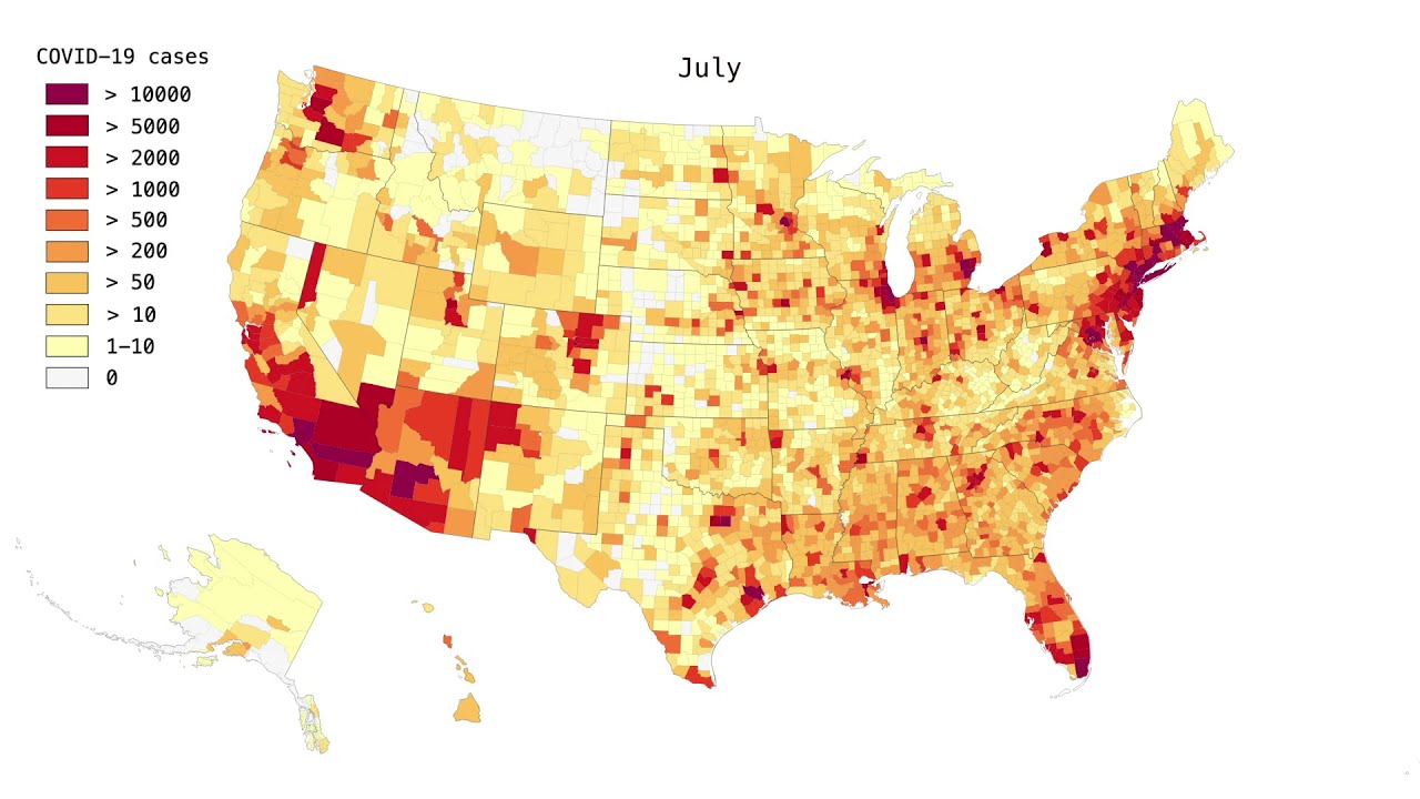 Map Animation on the Spread of Coronavirus in the U.S on County Level.