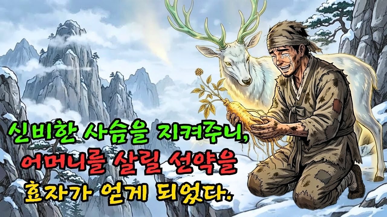 사냥꾼에게 쫓기던 백사슴을 숨겨줬더니... 절벽으로 효자를 데려가 천년 산삼을 선물한 사슴 (감동 전설)