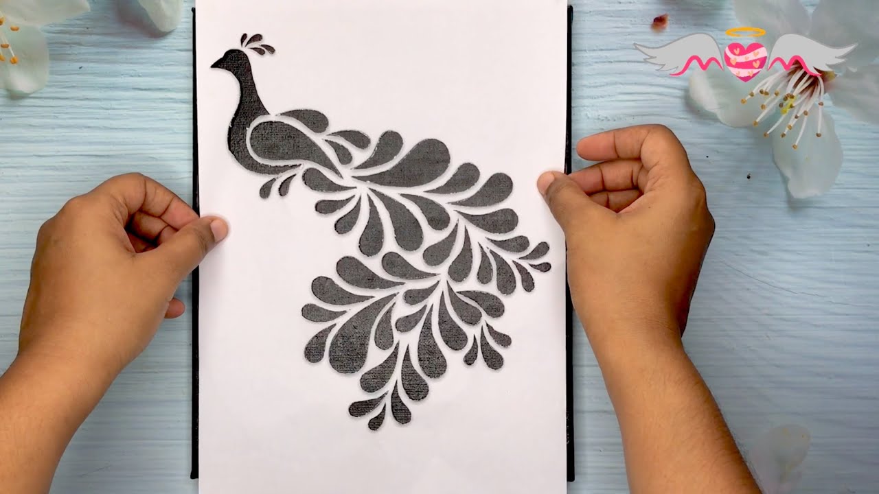 Simple Stencil Painting | Peacock Canvas Painting | How to cut ...