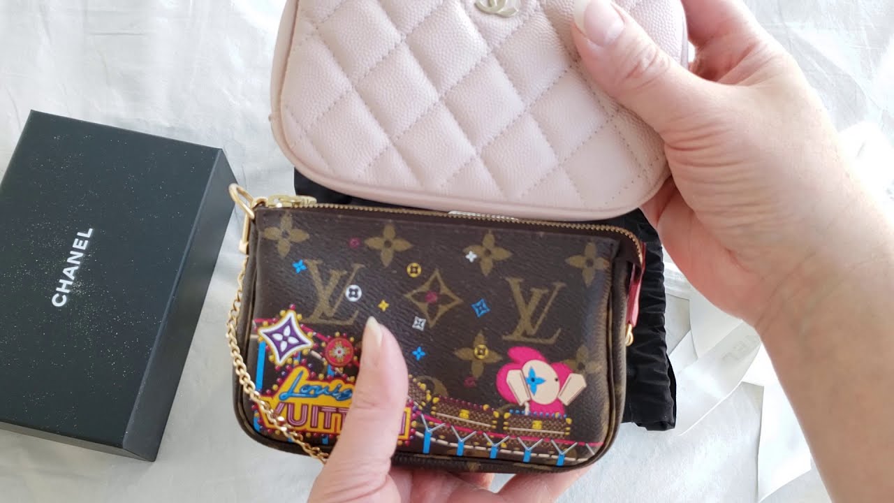 Chanel COMPARISONS Vanity Cosmetic Pouch VS LV Mini Pochette 21C Rose  Claire Unboxing #luxurypl38 