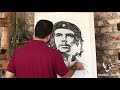 رسم الثائر الأممي تشي جيفار بالوان الفحم -  draw Che Guevara