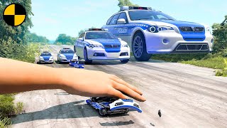 Big \& Small Police Cars vs Giant Hand Slap 😱 Beamng.Drive