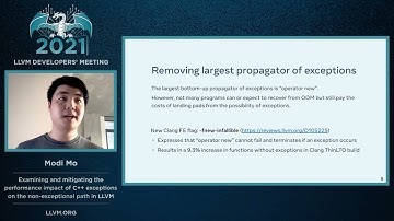 2021 LLVM Dev Mtg “Examining and mitigating the performance impact of C++ exceptions ...”