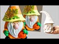 Gnome with Face Using Jar & Air Dry Paper Clay, Easy DIY Thanksgiving Craft Idea