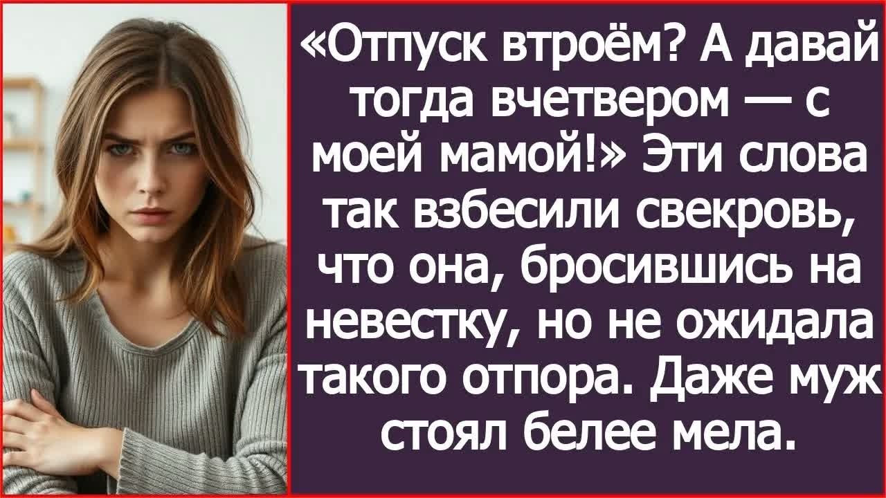 «Отпуск втроём？ А давай тогда вчетвером — с моей мамой!» Эти слова так взбесили свекровь.