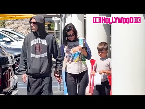 Kourtney Kardashian, Travis Barker & Reign Disick Grab Lunch In Pink Floyd Pajamas At Joi Cafe