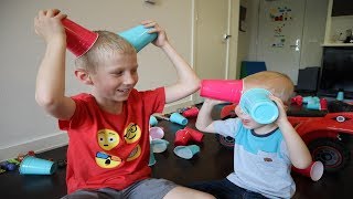 Mike and Jake Stacking Cups, Building Pyramids and Demolish them