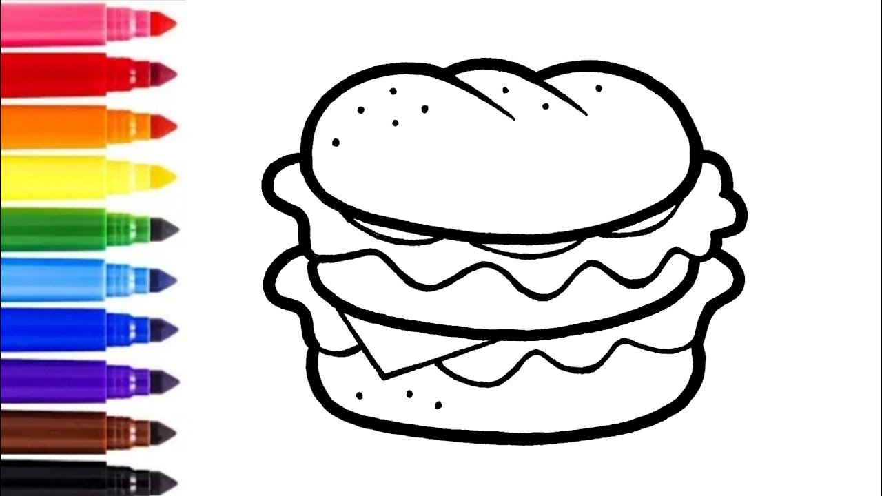 How to draw a Hamburger 🍔 | Burger Drawing, Painting and Coloring for ...