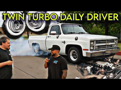 CHECKING OUT ETHAN"S SICK LS TWIN TURBO FULLY LOADED DAILY DRIVER C10 THIS TRUCK MEANS BUSINESS
